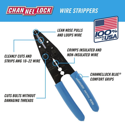 8.25 in, Wiring Tool, 10 to22 AWG Strip, Crimp, Cut