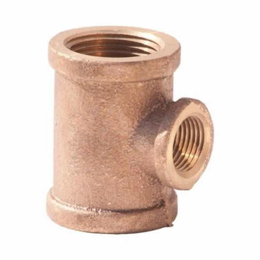 Tee, 1/2 x 1/4 in, FNPT, Lead Free Brass, Rough Brass, Domestic