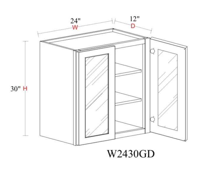 Wall Cabinet - 24"W x 30"H x 12"D Glass Door Only