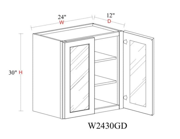 Wall Cabinet - 24"W x 30"H x 12"D Glass Door Only