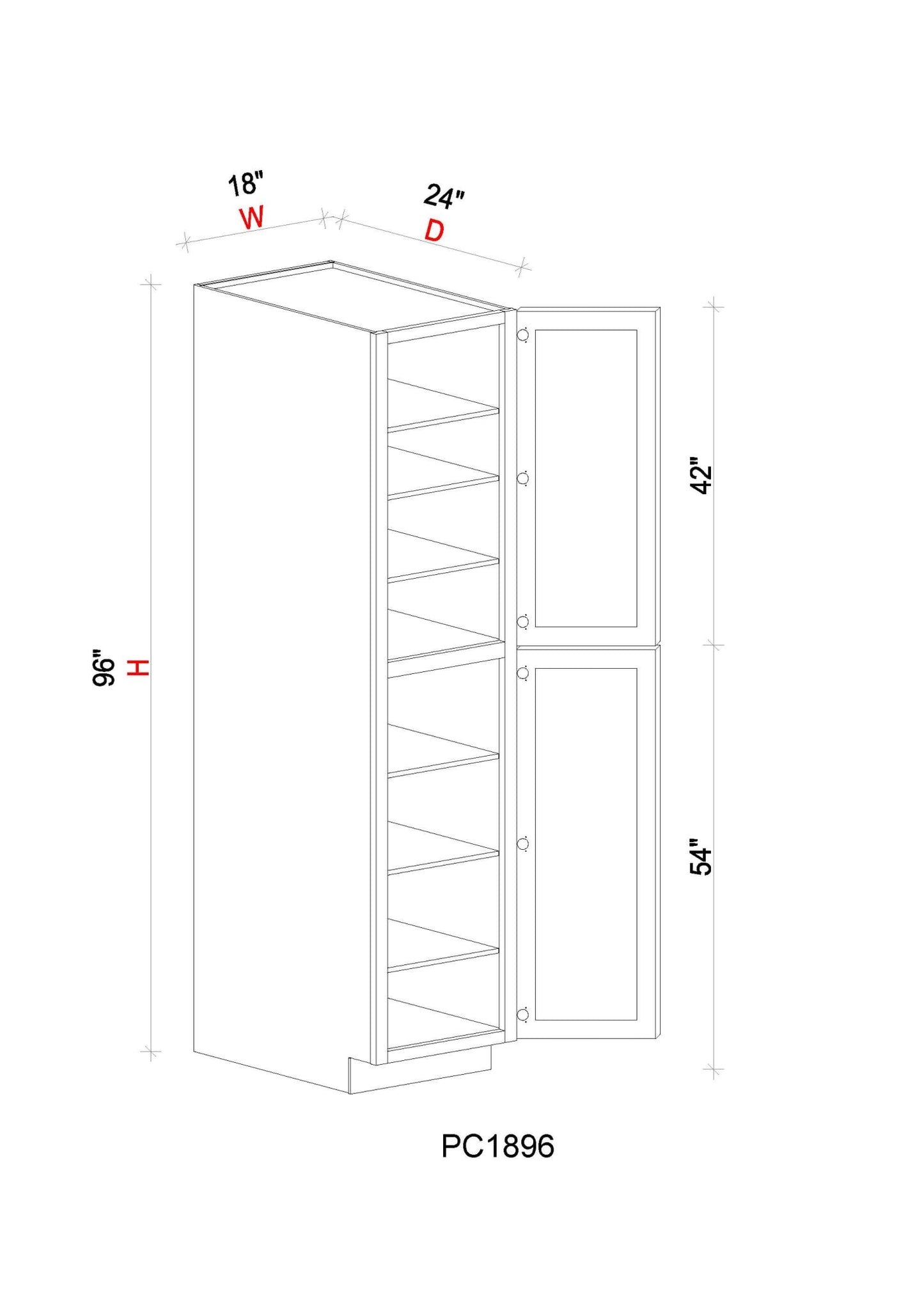 Pantry Cabinet - 18"W x 96"H x 24"D - 1D