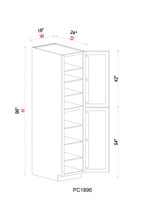 Pantry Cabinet - 18"W x 96"H x 24"D - 1D