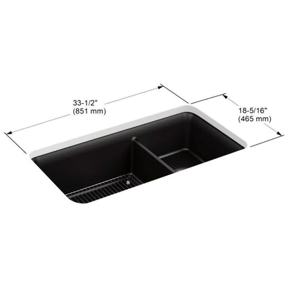 Cairn Slim Divide 33-1/2" Undermount Double Bowl Neoroc Granite Composite Kitchen Sink with Large Bowl Sink Rack