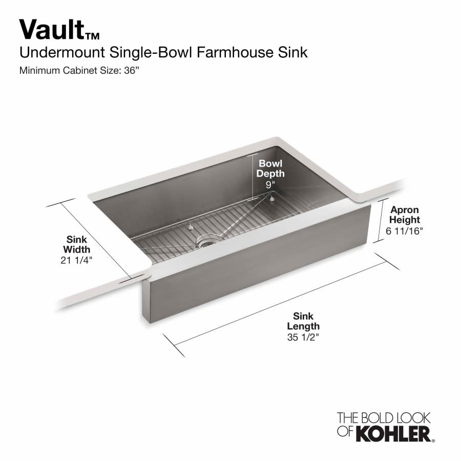 Vault 35-1/2" Single Basin Under-Mount 18-Gauge Stainless Steel Kitchen Sink with Self Trimming