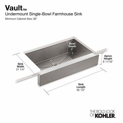 Vault 35-1/2" Single Basin Under-Mount 18-Gauge Stainless Steel Kitchen Sink with Self Trimming