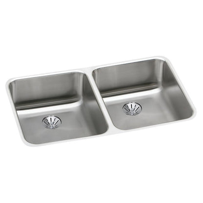Lustertone™ Classic Double Bowl Kitchen Sink, Under Mount, ADA, 30-3/4 x 18-1/2 in, 4-3/8 in Bowl Depth, 18 ga Lustrous Satin Steel, Stainless