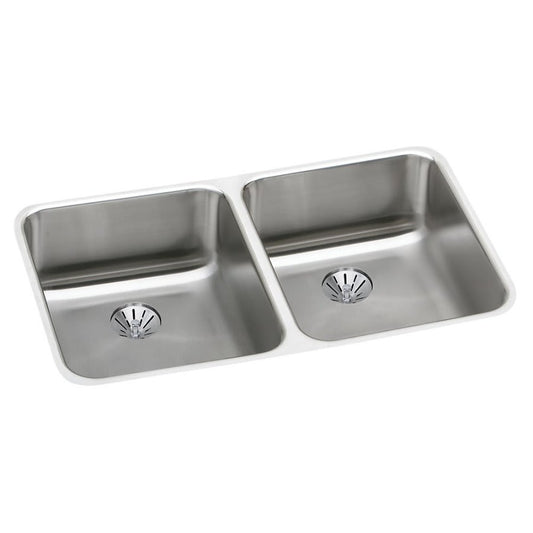 Lustertone™ Classic Double Bowl Kitchen Sink, Under Mount, ADA, 30-3/4 x 18-1/2 in, 4-3/8 in Bowl Depth, 18 ga Lustrous Satin Steel, Stainless