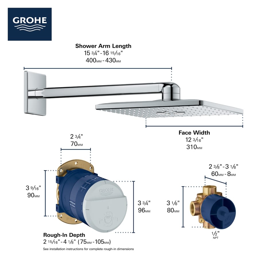 Rainshower 1.75 GPM Multi Function Square Shower Head with Shower Arm, Flange, and Rough-In Set