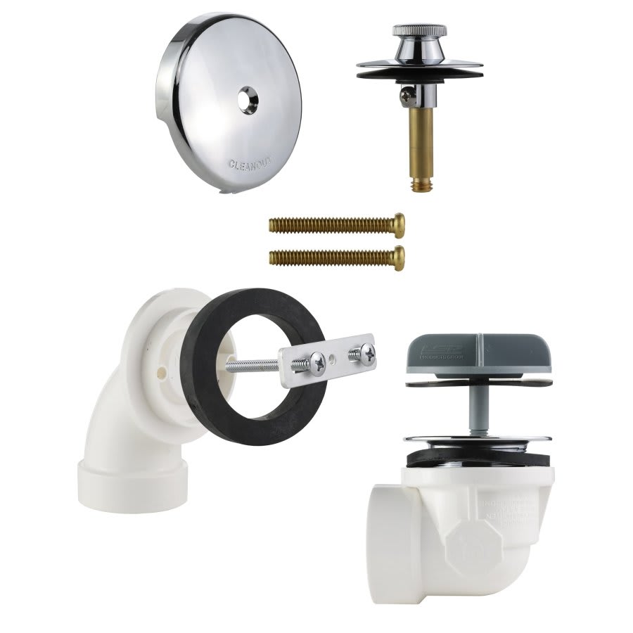 Bath Drain Half Kit, Lift & Turn, PVC, Polished Chrome