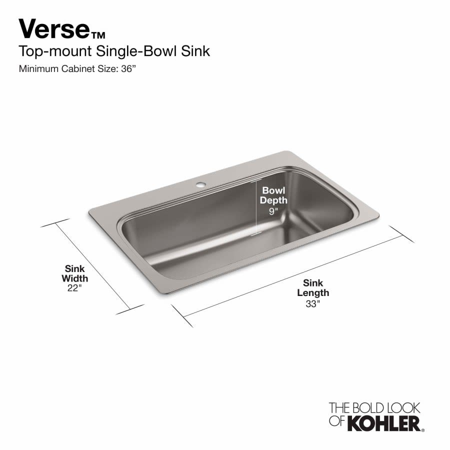 Verse 33" Single Basin Drop In kitchen Sink With Single Faucet Hole