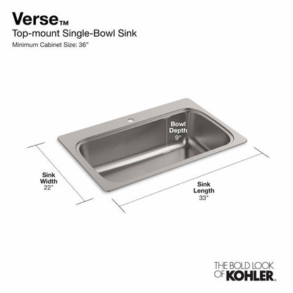 Verse 33" Single Basin Drop In kitchen Sink With Single Faucet Hole