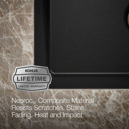 Cairn Slim Divide 33-1/2" Undermount Double Bowl Neoroc Granite Composite Kitchen Sink with Large Bowl Sink Rack