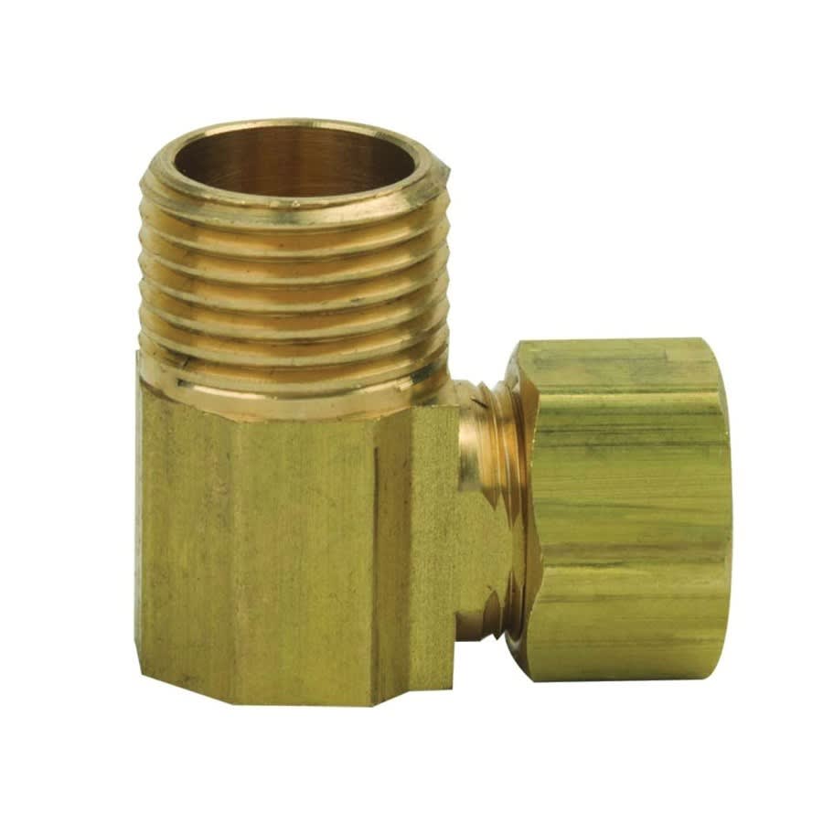 90 deg Elbow, 1/2 in, Comp x MNPT, Brass, Rough Brass, Domestic