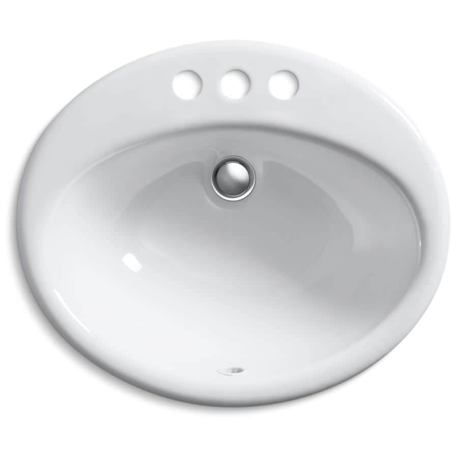 Farmington 19-1/4" Oval Cast Iron Drop In Bathroom Sink with Overflow and 3 Faucet Holes at 4" Centers