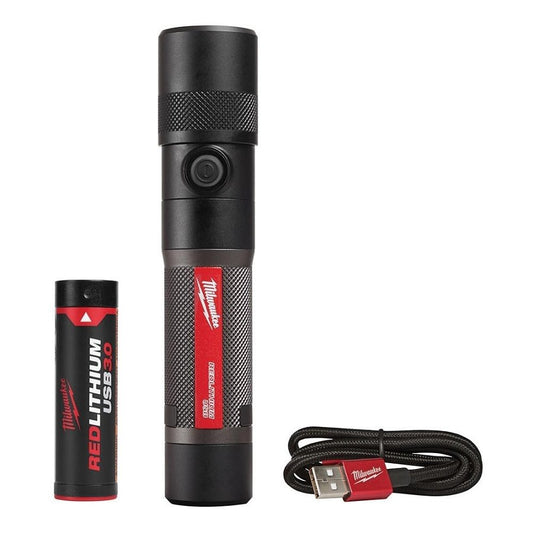 Cordless USB Rechargeable Twist Focus Flashlight, LED Bulb, Aluminum Housing, 1100 Lumens, 1 Bulb