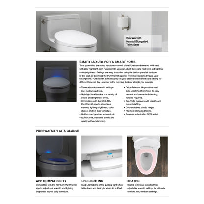 PureWarmth Elongated Toilet Seat and Lid with Soft Close, Quick Release, and Night Light