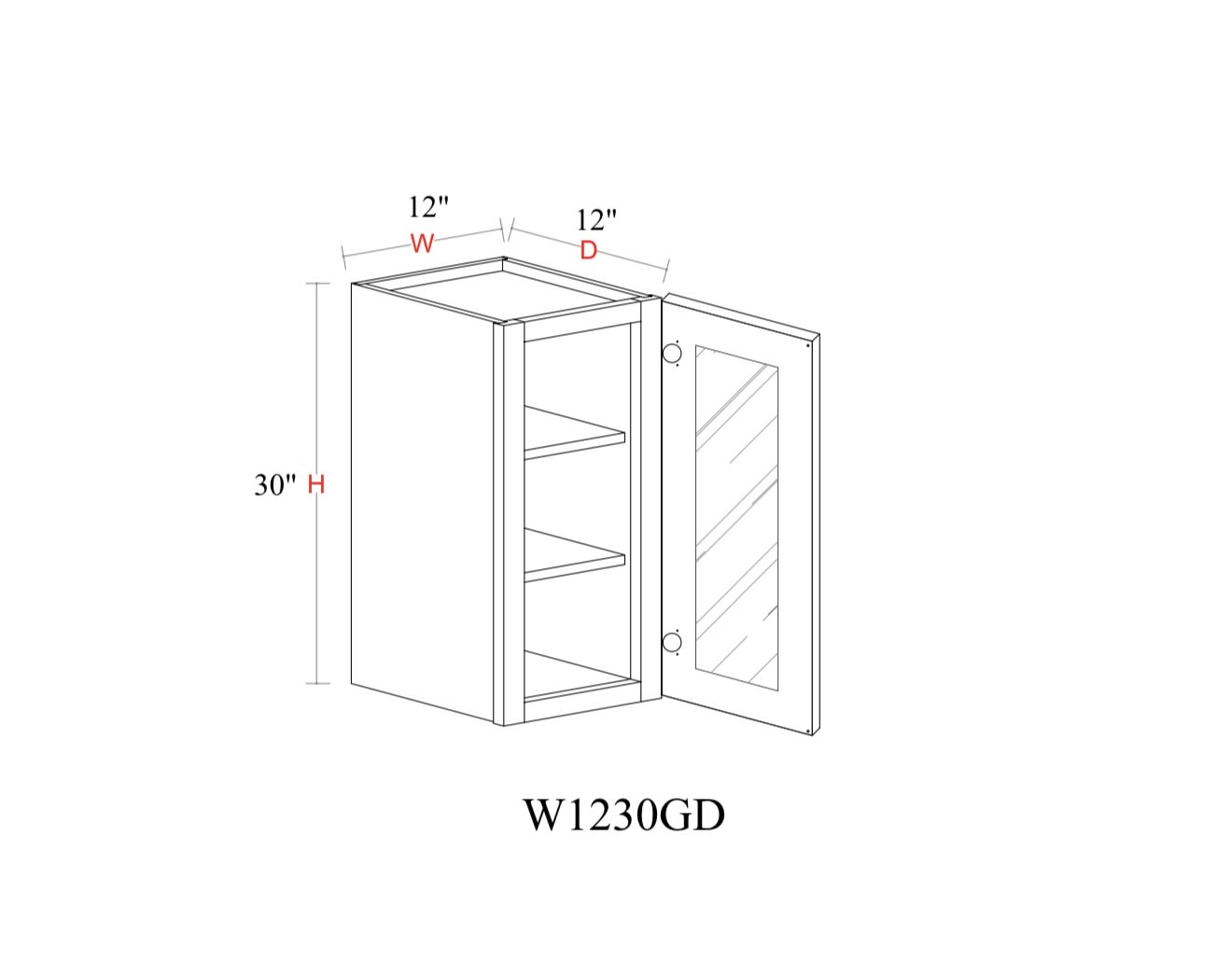 Wall Cabinet - 12"W x 30"H x 12"D Glass Door Only