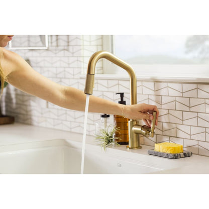 Litze Single Handle Angled Spout Pull Down Kitchen Faucet with Knurled Handle - Limited Lifetime Warranty