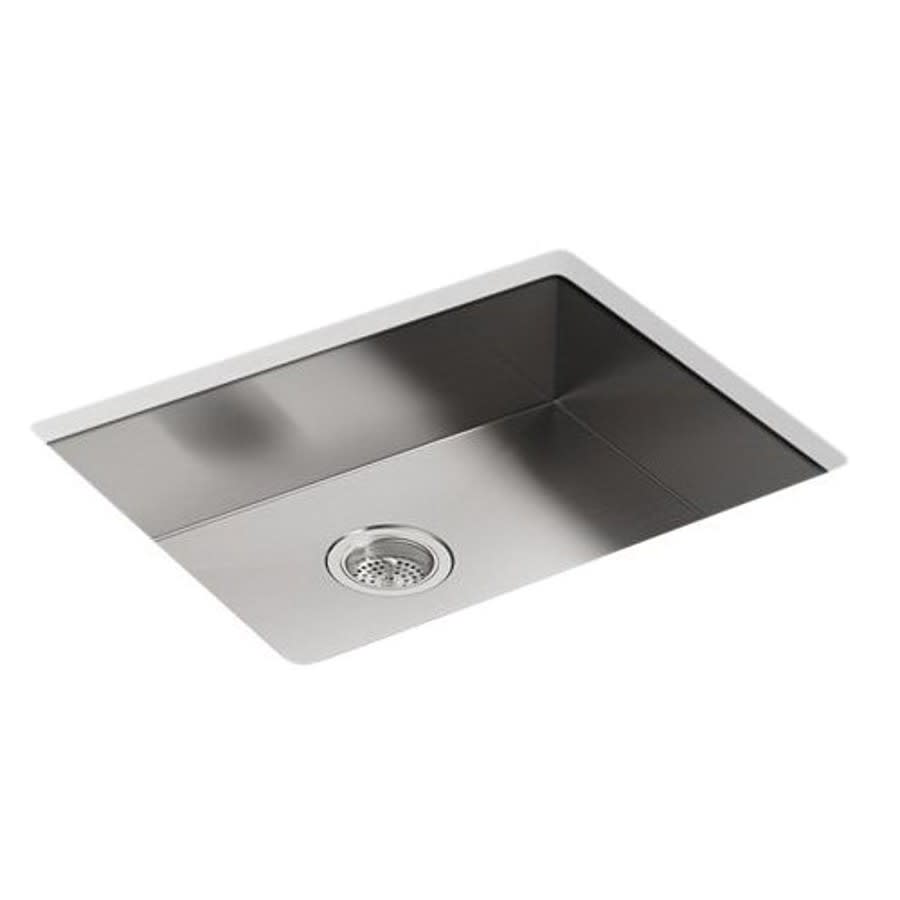 Vault™ Single Bowl Kitchen Sink, Top/Under Mount, ADA, 25 x 22 in, 6-5/16 in Bowl Depth, 4-Hole, 18 ga Satin Steel, Stainless