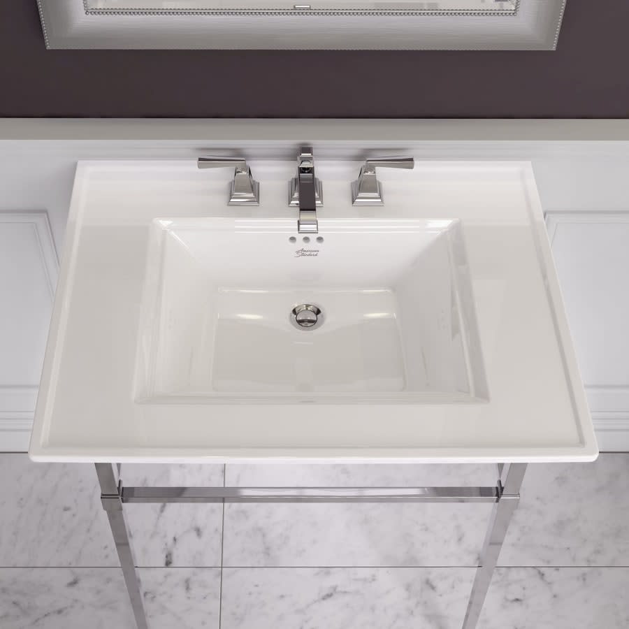 Town Square S 30" Rectangular Fireclay Pedestal Bathroom Sink with Overflow and 3 Faucets Holes at 8" Centers - Sink Only