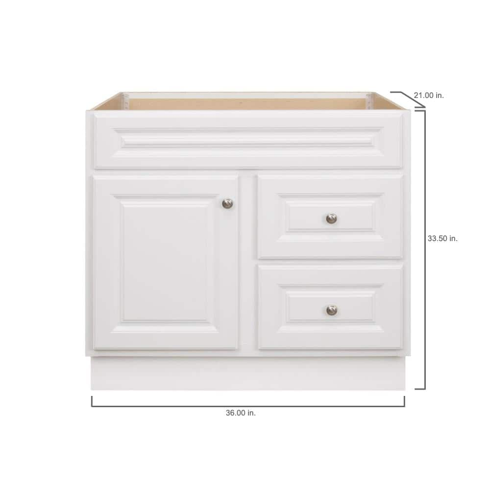 Hampton 36 in. W x 21 in. D x 33.5 in. H Bath Vanity Cabinet without Top in White