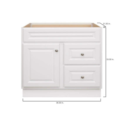 Hampton 36 in. W x 21 in. D x 33.5 in. H Bath Vanity Cabinet without Top in White