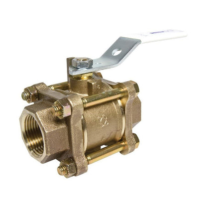 3-Piece Ball Valve, 1/2 in, FNPT, Full Port, Stainless Steel Ball, Bronze