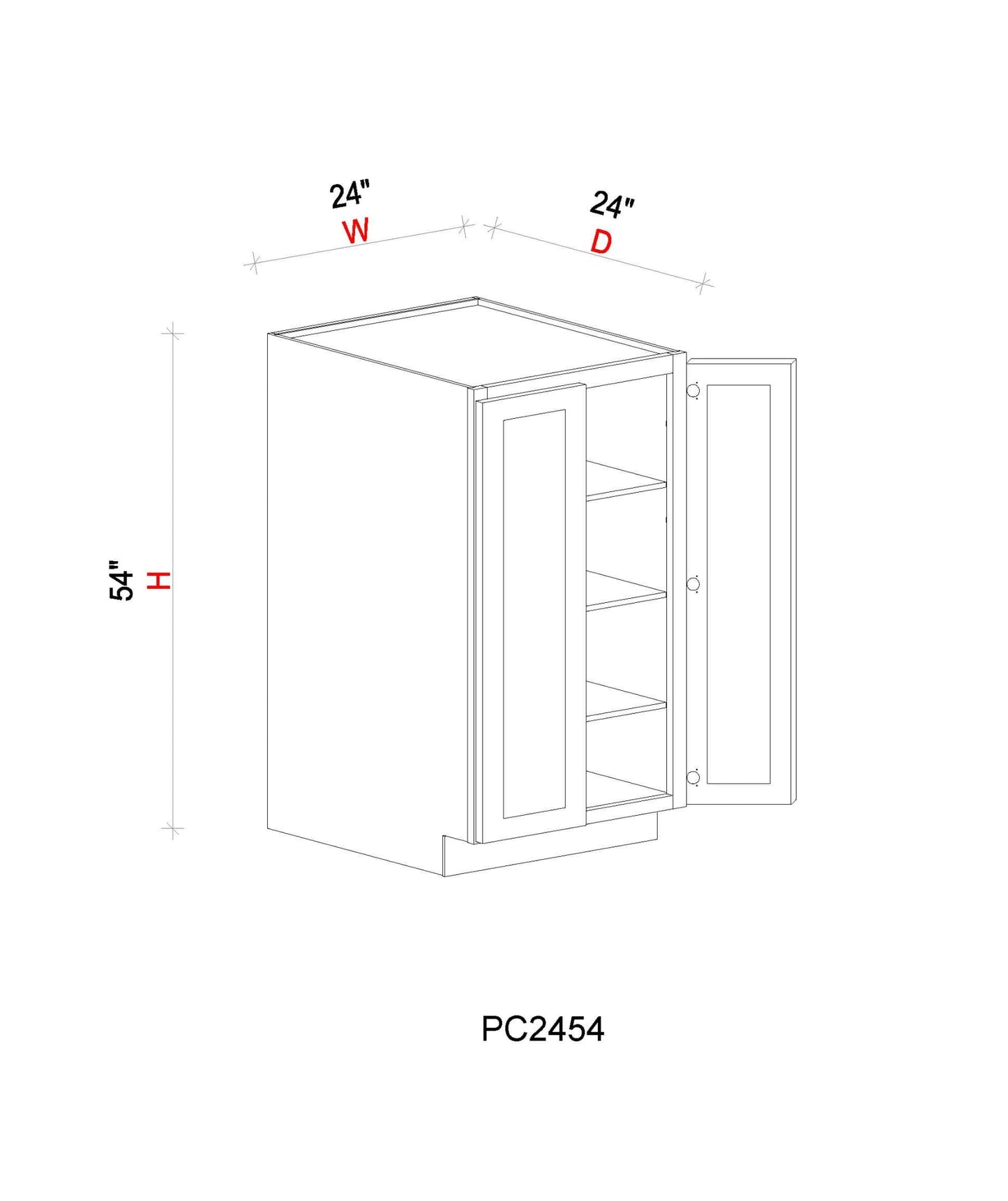 Pantry Cabinet - 24"W x 54"H x 24"D - 2D