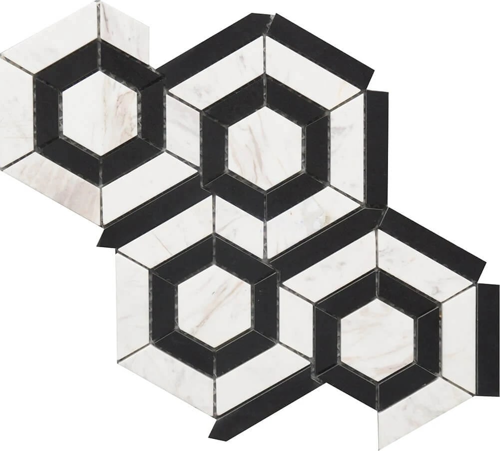 BW HEXAGON MARBLE MOS 9X12
