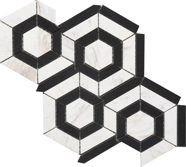 BW HEXAGON MARBLE MOS 9X12