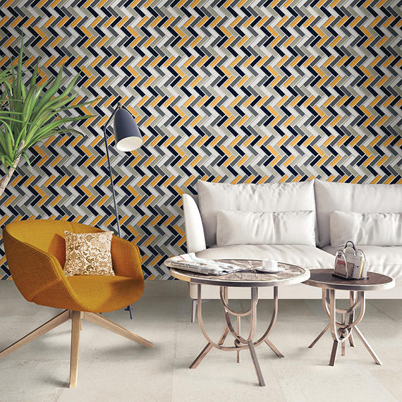 Color Wheel Mosaic Mustard Herringbone 1X3 Glossy