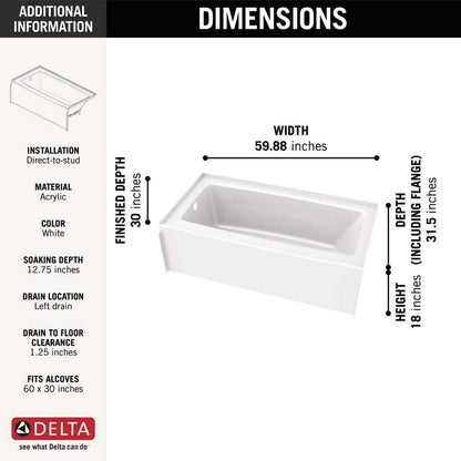 Classic 500 60 in. x 30 in. Soaking Bathtub with Left Drain in High Gloss White