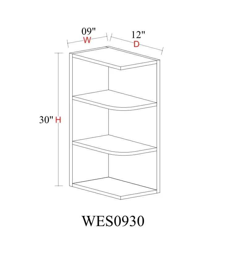 Wall End Shelf - 9"W x 30"H x 12"D