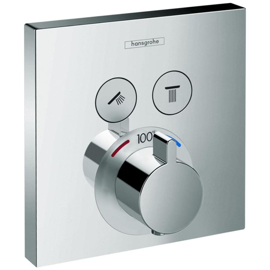 ShowerSelect Square Thermostatic Valve Trim with On/Off Select Push Button for 2 Distinct Functions - Less Rough In