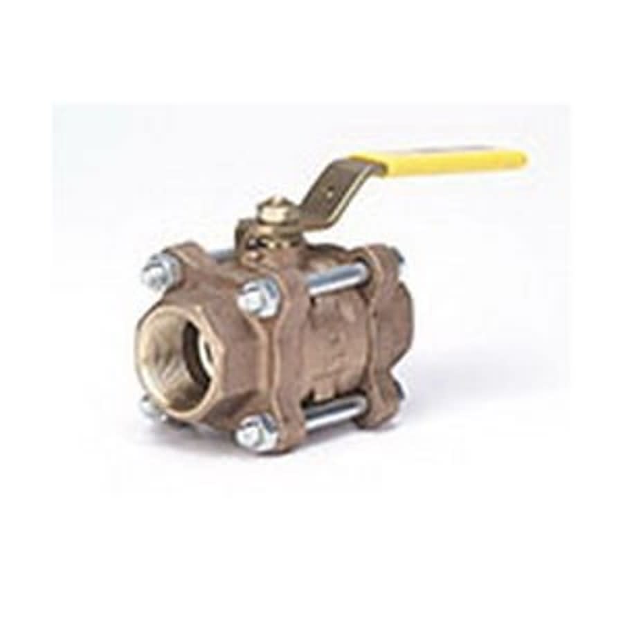 3-Piece Ball Valve, 1-1/4 in, FNPT, Full Port, Plated Brass Ball, Bronze