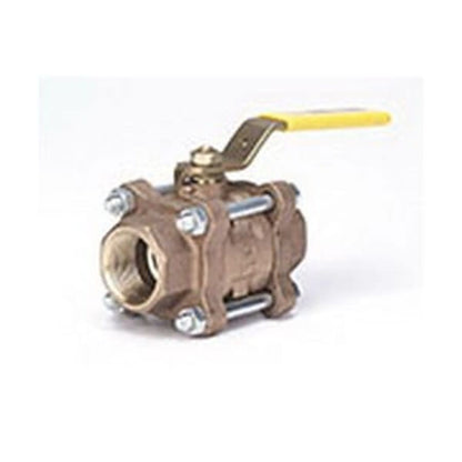 3-Piece Ball Valve, 1-1/4 in, FNPT, Full Port, Plated Brass Ball, Bronze