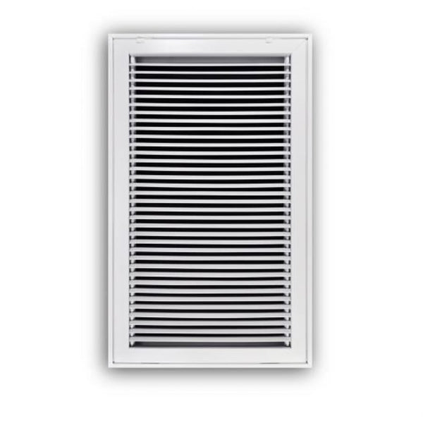 Fixed Bar Type Return Filter Grille, 14 x 25 in, 30 deg Pitch, 1 in Filter, Steel, White