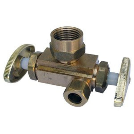 Multi Turn Dual Stop, 1/2 x 3/8 x 3/8 in, FNPT x Comp x Comp, Chrome