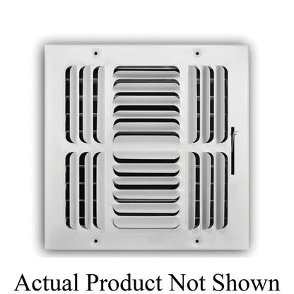4-Way Curved Blade Supply Register, 10 x 10 in, Horizontal Blades, 7/8 in Spacing, Multi Shutter Damper, Steel, White