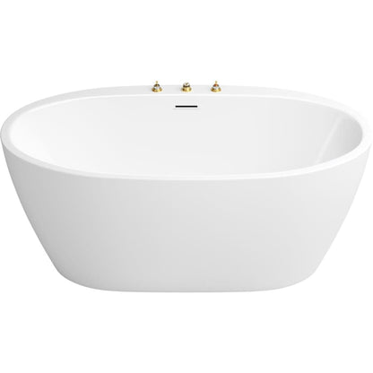 Cornwall 59" Free Standing Acrylic Soaking Tub with Center Drain, Drain Assembly, and Overflow