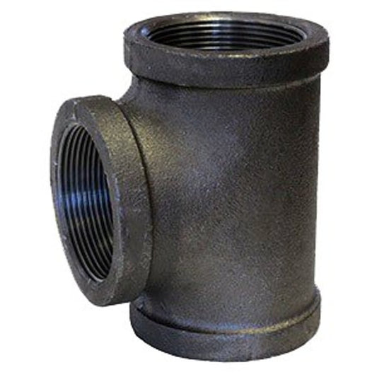 Tee, 1-1/2 x 1/2 x 3/4 in, FNPT, 150 lb, Malleable Iron, Black