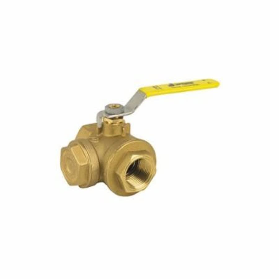 1-Piece Ball Valve, 1-1/4 in, FNPT, Full Port, Plated Brass Ball, Brass