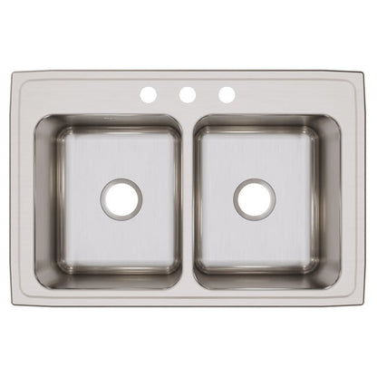 Lustertone™ Classic Double Bowl Kitchen Sink, Top Mount, 33 x 22 in, 10 in Bowl Depth, 3-Hole, 18 ga Lustrous Satin Steel, Stainless