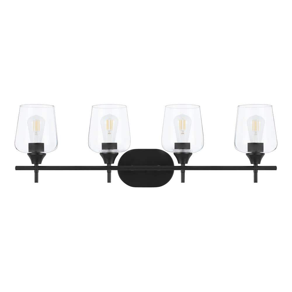 Pavlen 33 in. 4-Lights Black Vanity Light with Clear Glass Shade