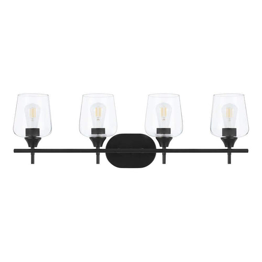 Pavlen 33 in. 4-Lights Black Vanity Light with Clear Glass Shade