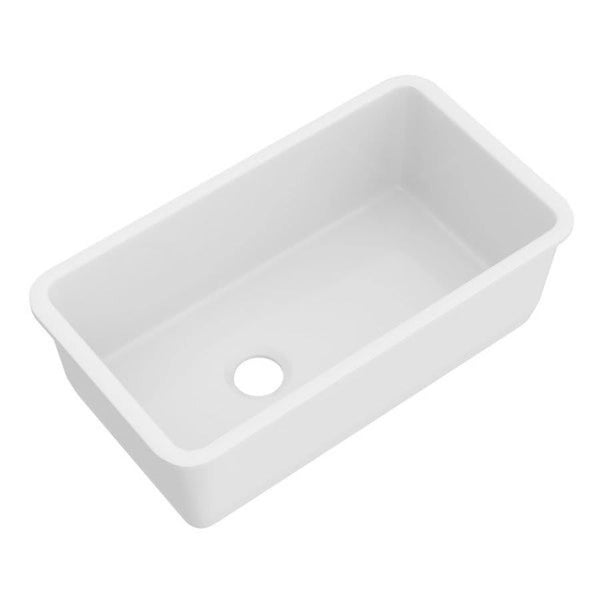 Single Bowl Kitchen Sink, Under Mount, 35 x 19 in, 10 in Bowl Depth, Fireclay, White