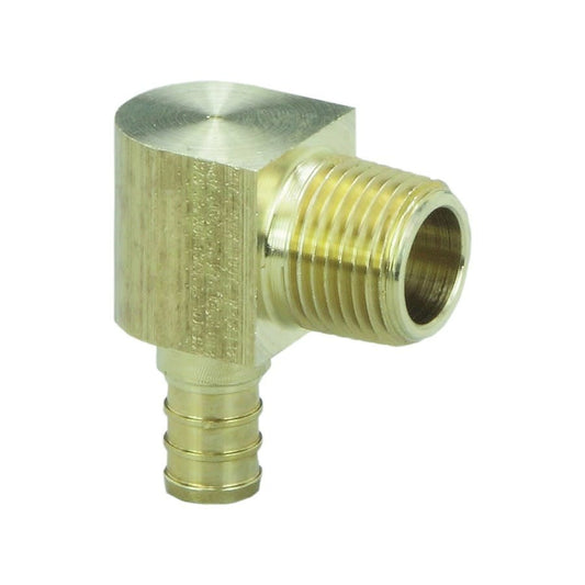 PureFlow® 90 deg Elbow, 1/2 in, Crimp PEX x MNPT, Brass