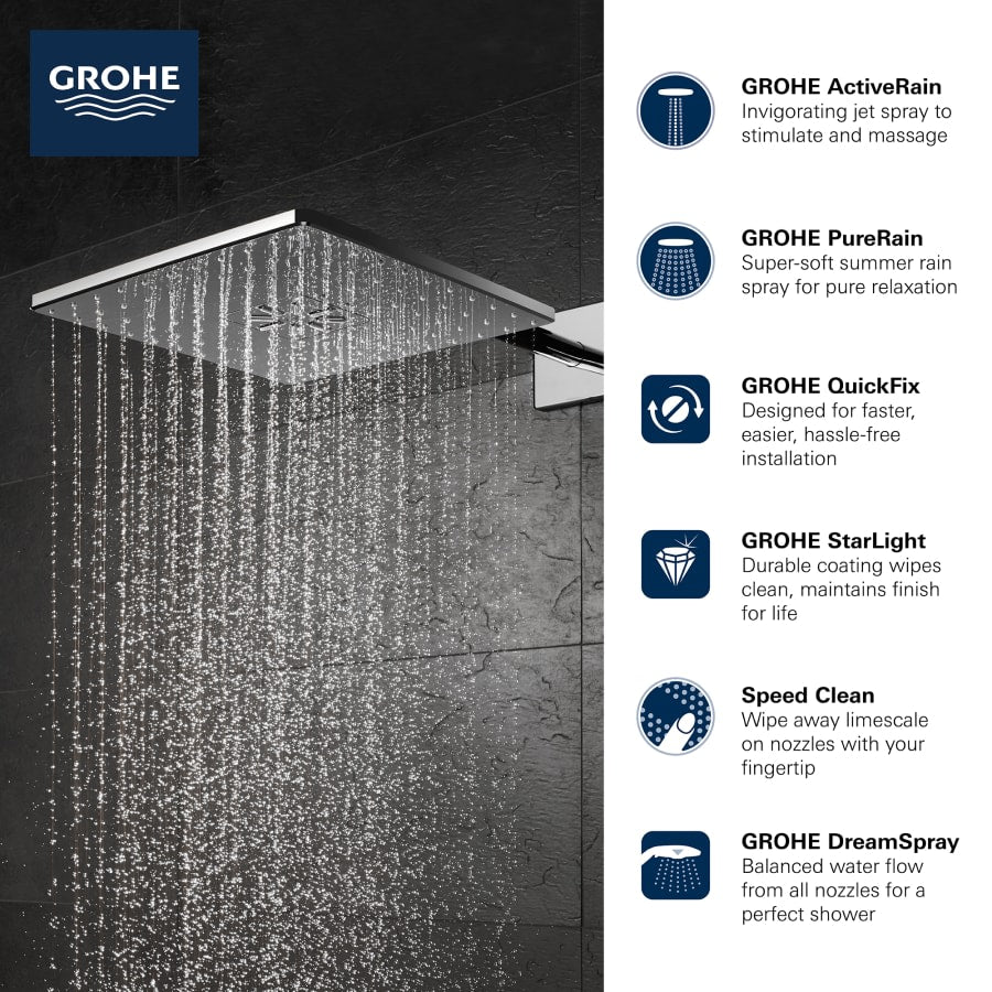 Rainshower 1.75 GPM Multi Function Square Shower Head with Shower Arm, Flange, and Rough-In Set