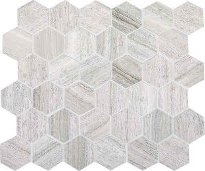 Limestone Chenille White Hexagon 2X2 Honed