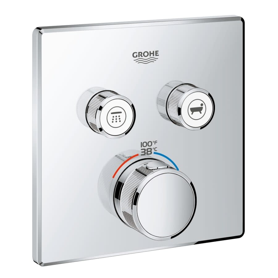 Grohtherm Two Function Thermostatic Valve Trim Only with Triple Knob / Push Button Handles, Integrated Diverter, and Volume Control - Less Rough In